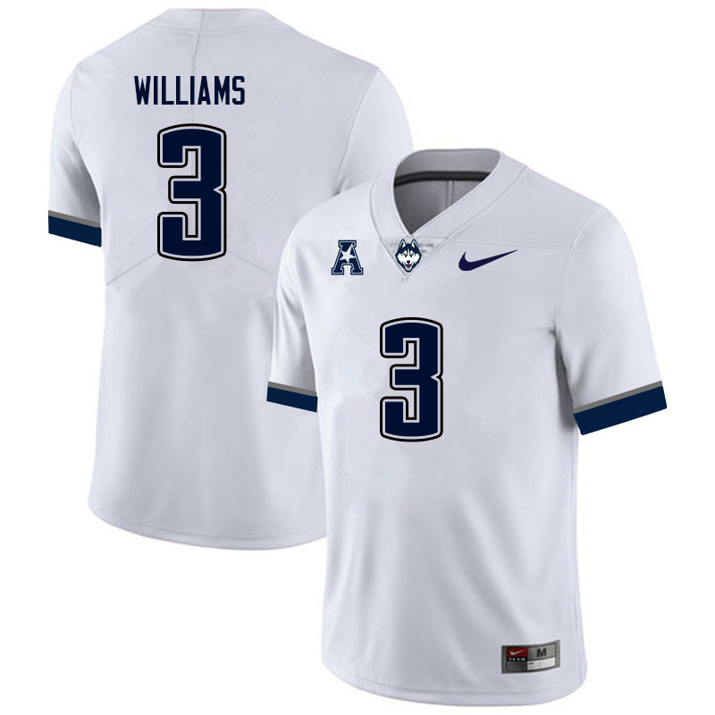 Men #3 Ethon Williams Uconn Huskies College Football Jerseys Sale-White - Click Image to Close